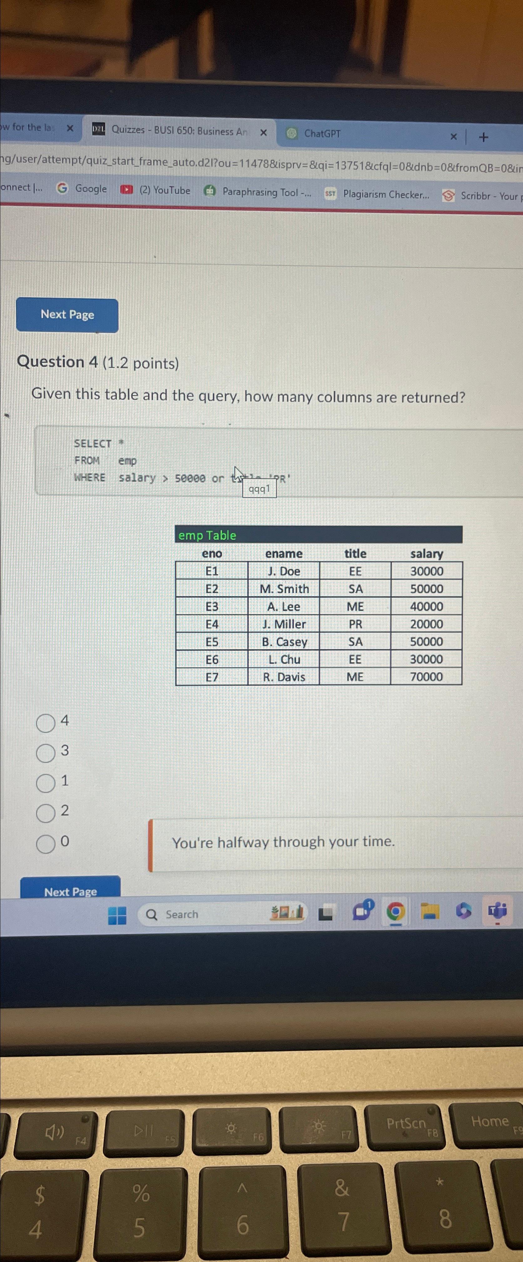 Solved Question 4 (1.2 ﻿points)Given this table and the | Chegg.com