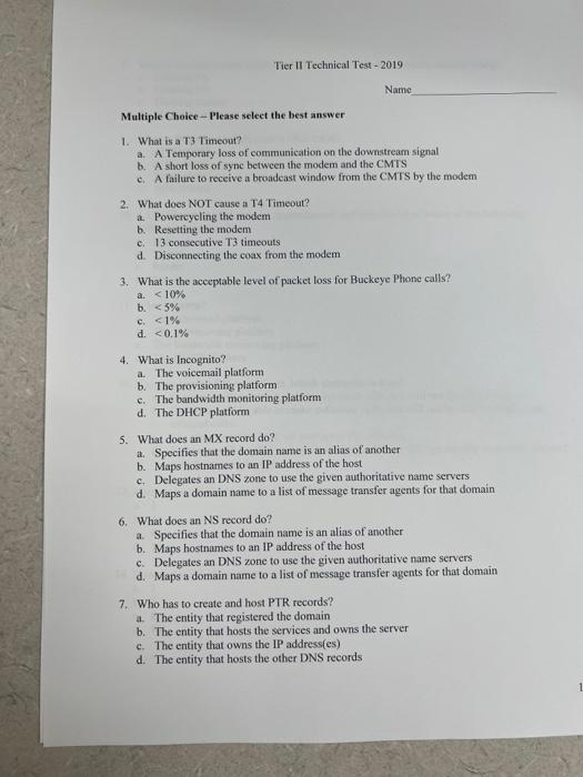 1. What is a T3 Timeout? a. A Temporary loss of