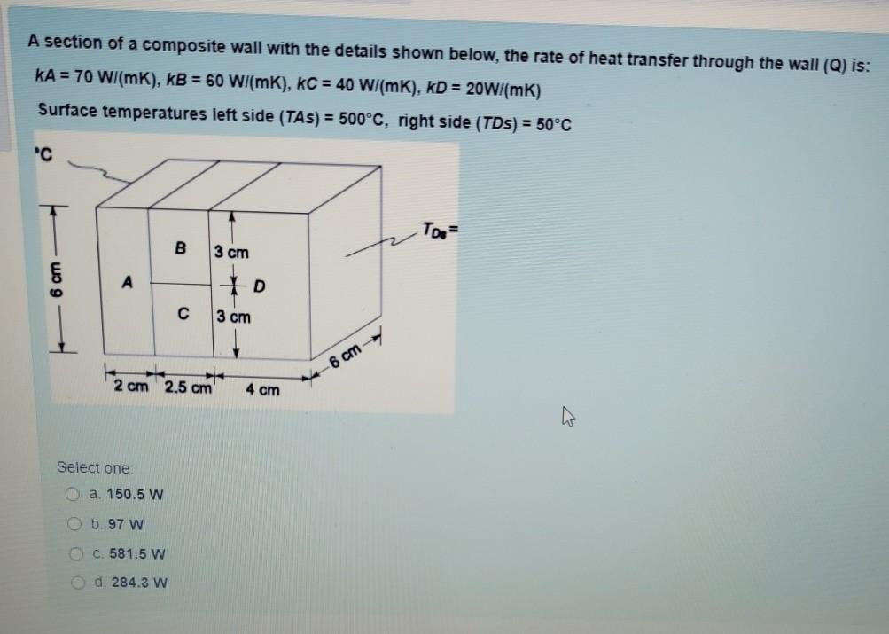 Solved A section of a composite wall with the details shown | Chegg.com