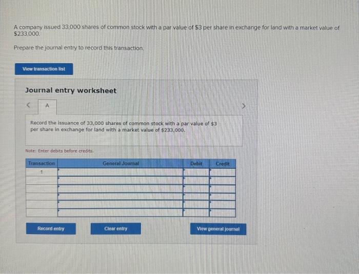 Solved A Company Issued 33,000 Shares Of Common Stock With A | Chegg.com