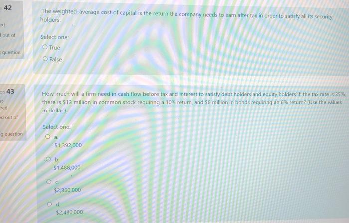 solved-42-the-weighted-average-cost-of-capital-is-the-return-chegg