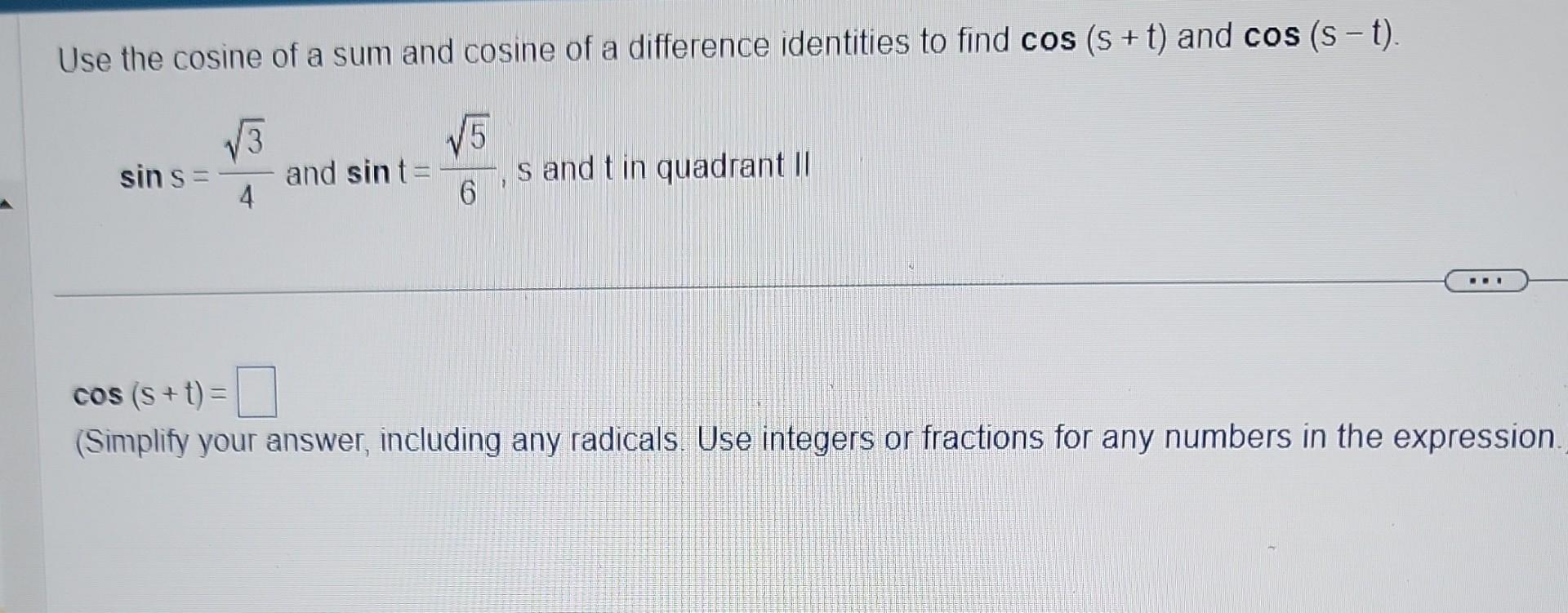 Solved Use the cosine of a sum and cosine of a difference | Chegg.com