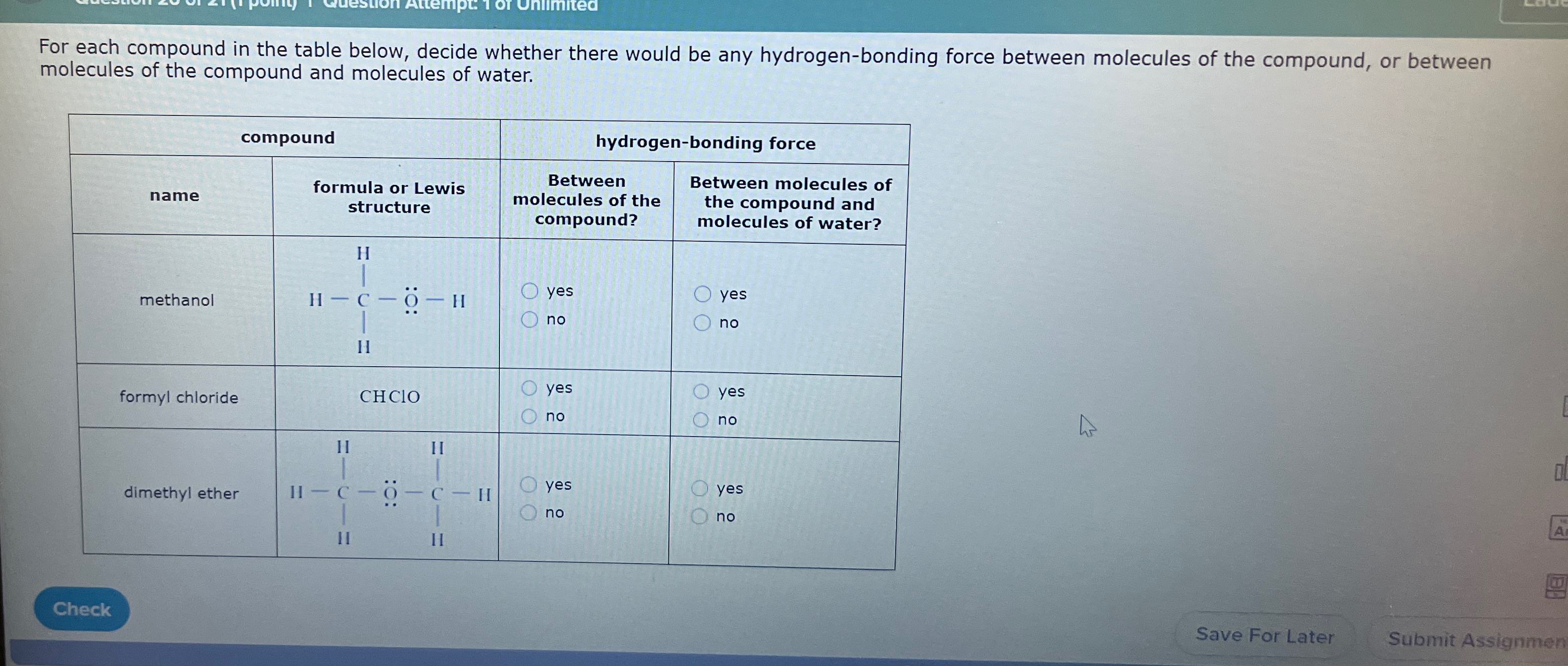 Solved For each compound in the table below, decide whether | Chegg.com