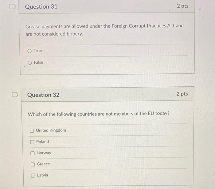 Solved Question 31 2 pts Grease payments are allowed under