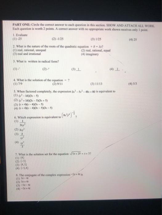 Solved PART ONE: Circle the correct answer to each question | Chegg.com