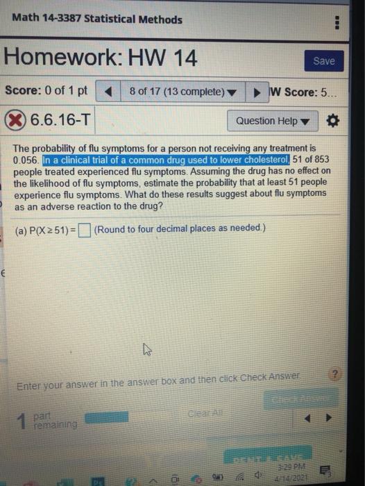 Solved Math 14-3387 Statistical Methods Homework: HW 14 Save | Chegg.com
