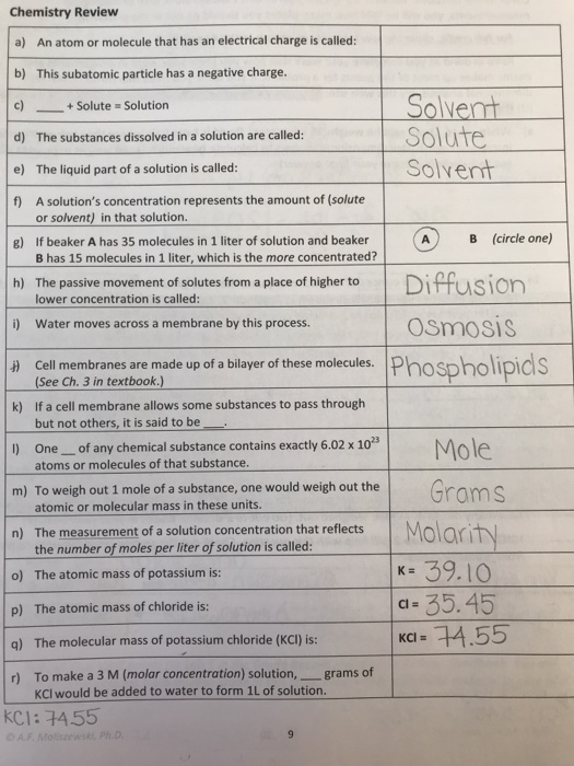 Solved Chemistry Review A) An Atom Or Molecule That Has An | Chegg.com