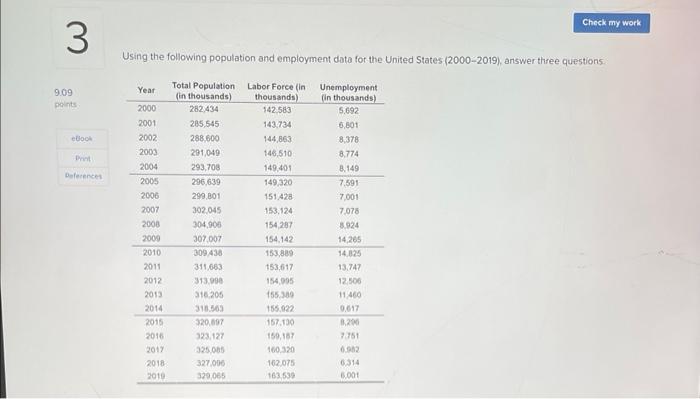 Solved Using The Following Population And Employment Data | Chegg.com