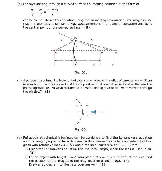 Solved (c) For rays passing through a curved surface an | Chegg.com