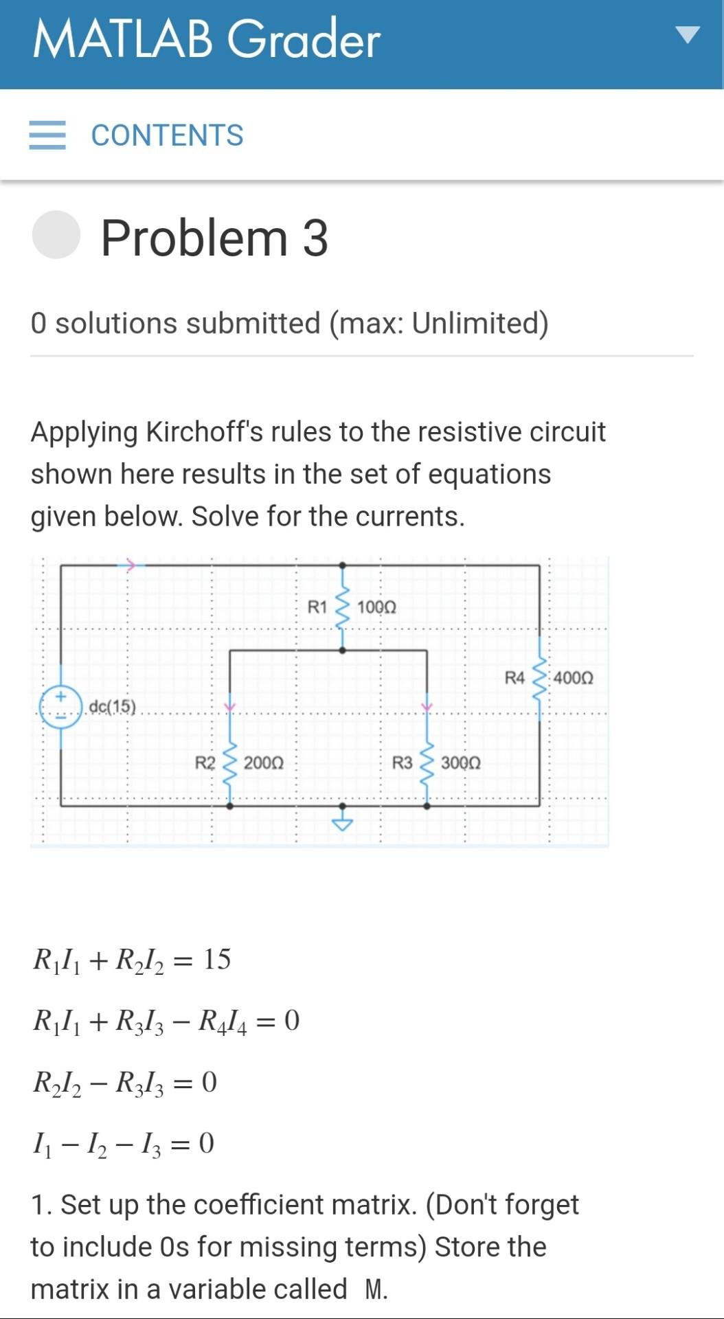 Solved MATLAB Grader E CONTENTS Problem 3 O solutions
