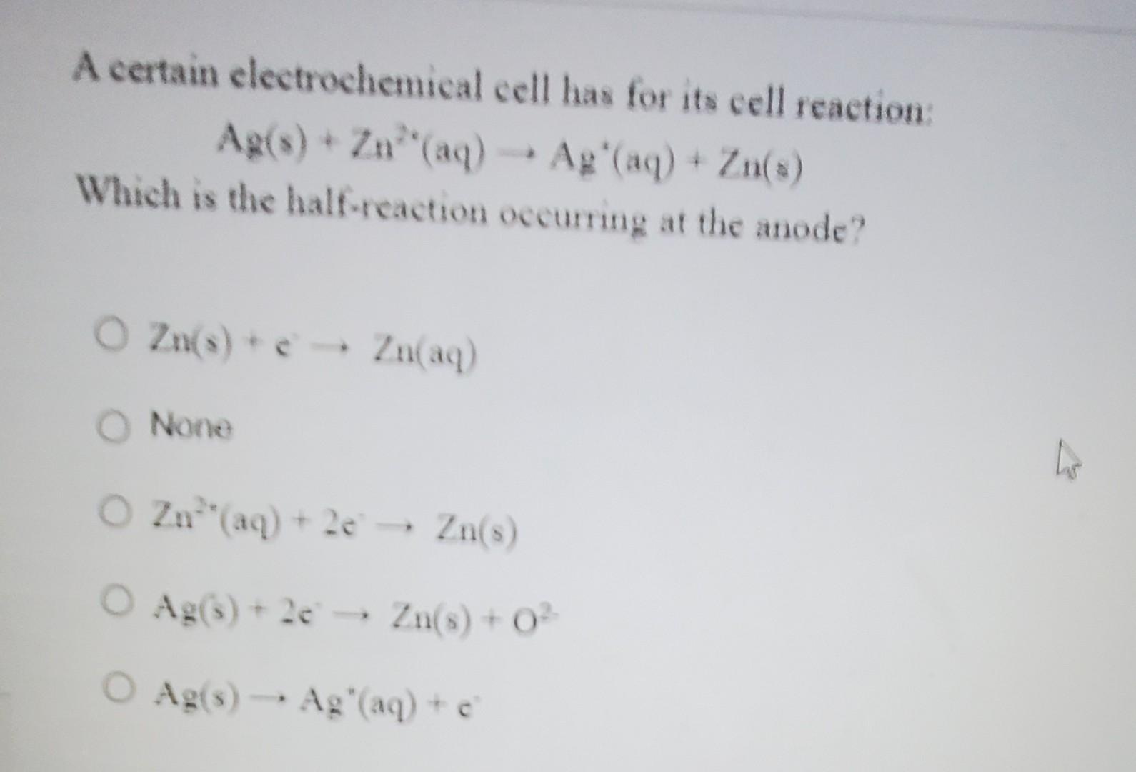 Solved A certain electrochemical cell has for its cell | Chegg.com