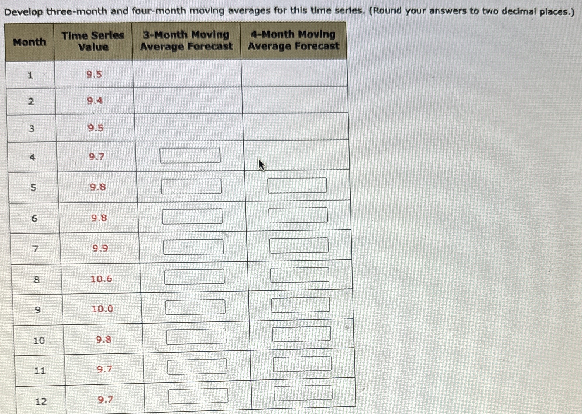 Solved Develop threemonth and fourmonth moving averages
