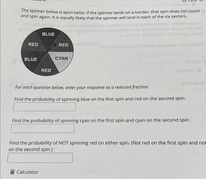 Solved The spinner below is spun twice. If the spinner lands | Chegg.com