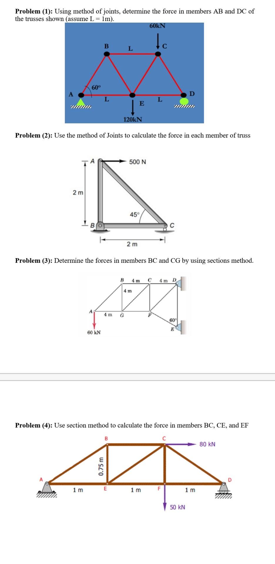 Solved Problem (1): Using Method Of Joints, Determine The | Chegg.com