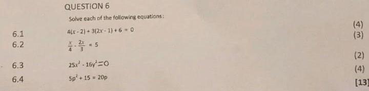 Solved QUESTION 6 Solve each of the following equations: | Chegg.com