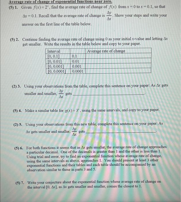 Solved Average rate of change of exponential functions near | Chegg.com