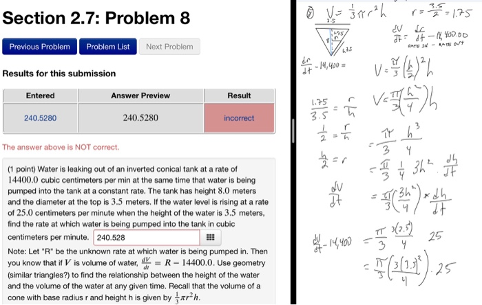 Solved: Section 2.7: Problem 8 O V \u003d { Rrah R\u003d 25. 1.75 Pr | Chegg.com