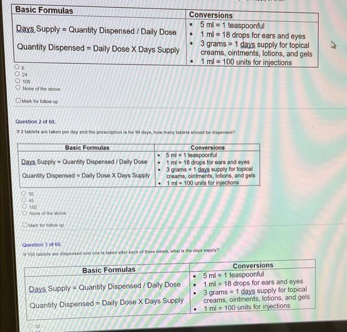 Solved Basic Formulas . Days Supply = Quantity Dispensed /