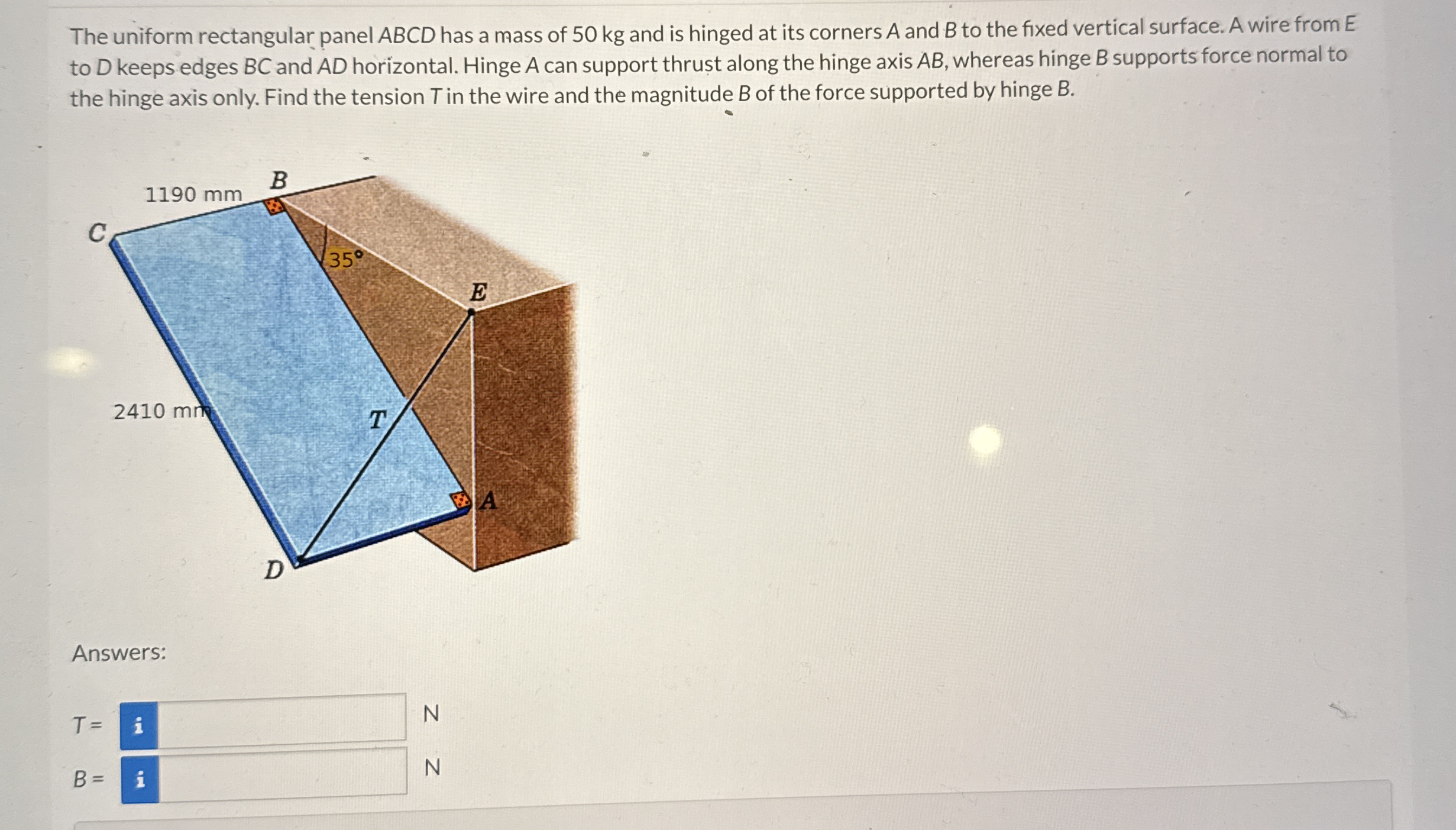 Solved The uniform rectangular panel ABCD has a mass of 50 | Chegg.com