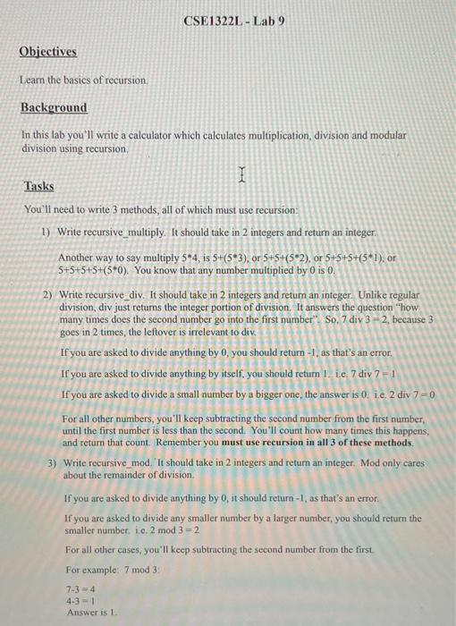 Solved CSE1322L - Lab 9 Objectives Learn the basics of | Chegg.com