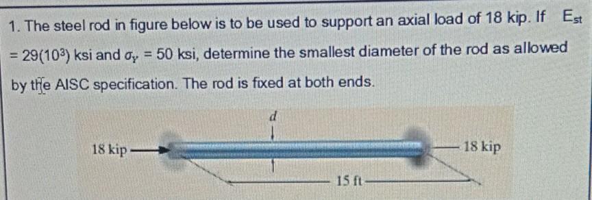 Solved 1. The steel rod in figure below is to be used to | Chegg.com