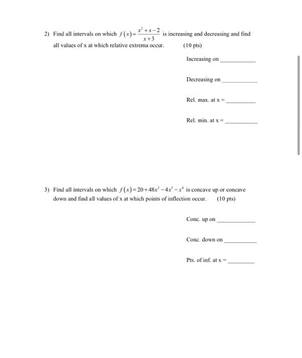 Solved 2) Find all intervals on which } (x)-? x+x-2 is | Chegg.com