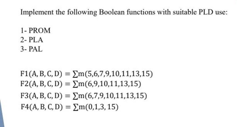 Solved Implement The Following Boolean Functions With | Chegg.com