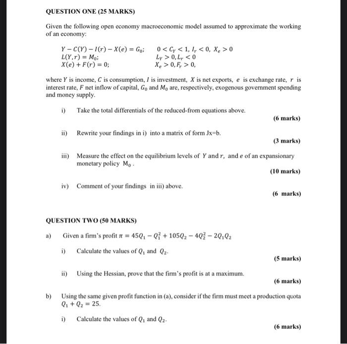 Solved QUESTION ONE (25 MARKS) Given the following open | Chegg.com