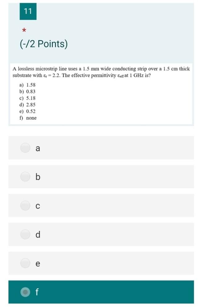 Solved 11 * (-/2 Points) A lossless microstrip line uses a | Chegg.com
