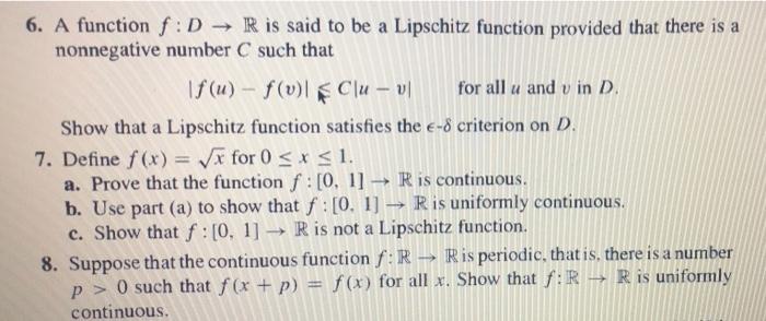 Solved 6 A Function F D → R Is Said To Be A Lipschitz