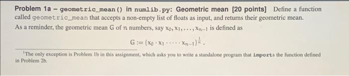 Solved Problem 1a - geometric_mean() in numlib.py: Geometric | Chegg.com