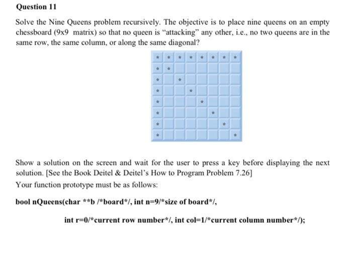 Solved Solve the Nine Queens problem recursively. The | Chegg.com