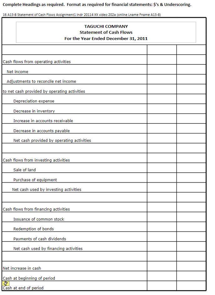 Solved Complete Headings as required. Format as required for