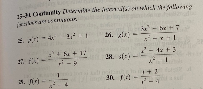 Solved 5_30. Continuity Determine the interval(s) on which | Chegg.com
