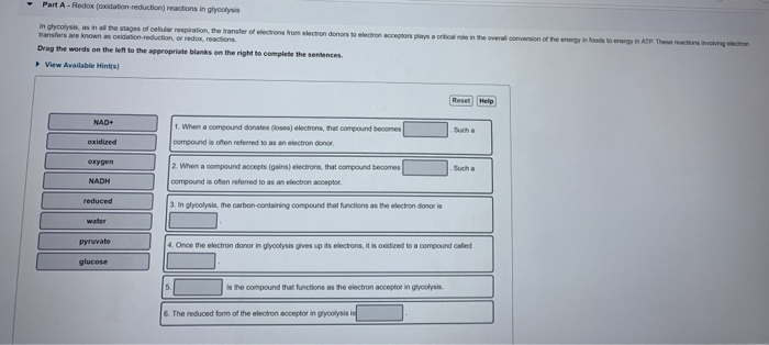 Solved Part A - Redox (oxidation-reduction reactions in | Chegg.com