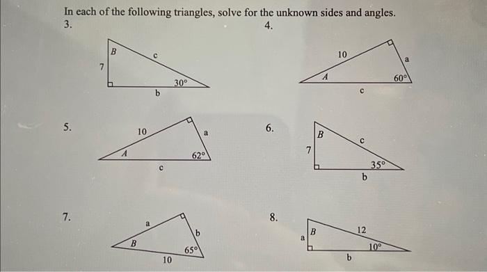 Solved In each of the following triangles, solve for the | Chegg.com