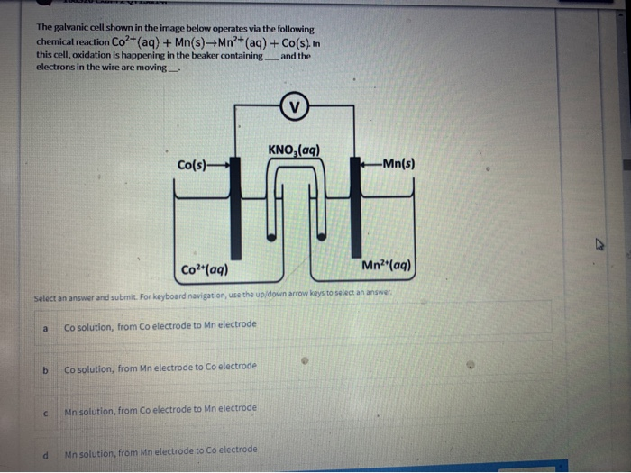 Solved The galvanic cell shown in the image below operates | Chegg.com