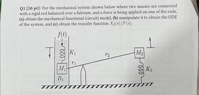 Solved Q1 [20 pt]: For the mechanical system shown below | Chegg.com