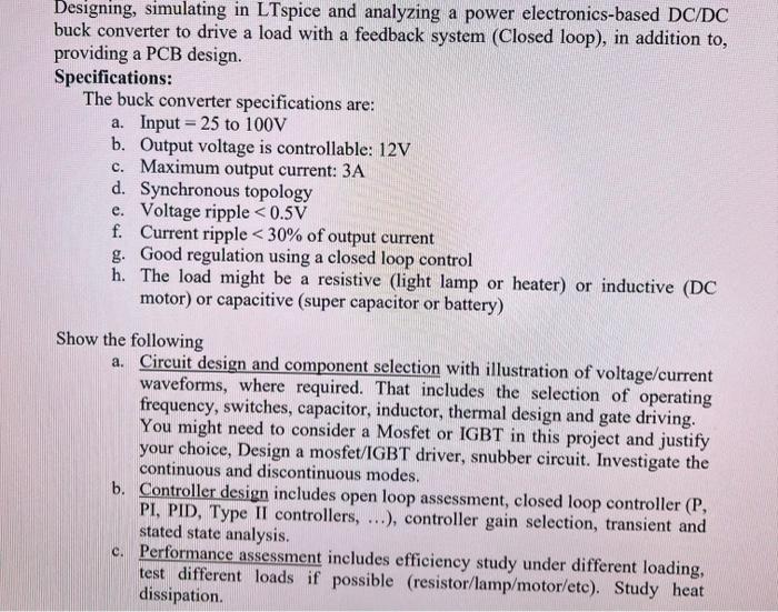 Solved buck converter to drive a load with a feedback system | Chegg.com