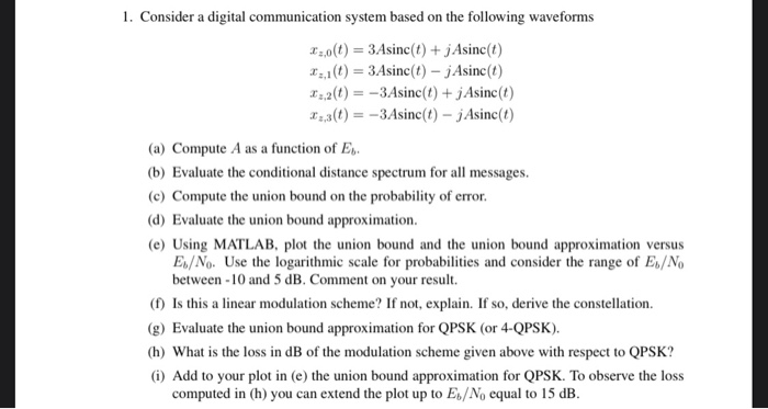 1. Consider a digital communication system based on | Chegg.com