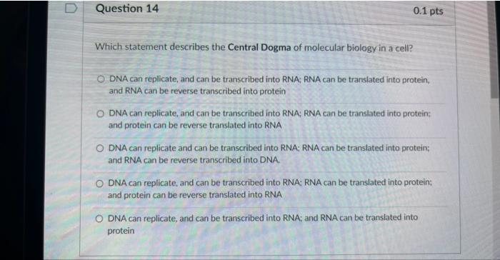 Solved Which statement describes the Central Dogma of | Chegg.com