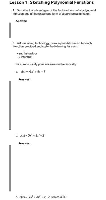 Solved Lesson 1: Sketching Polynomial Functions 1. Describe | Chegg.com