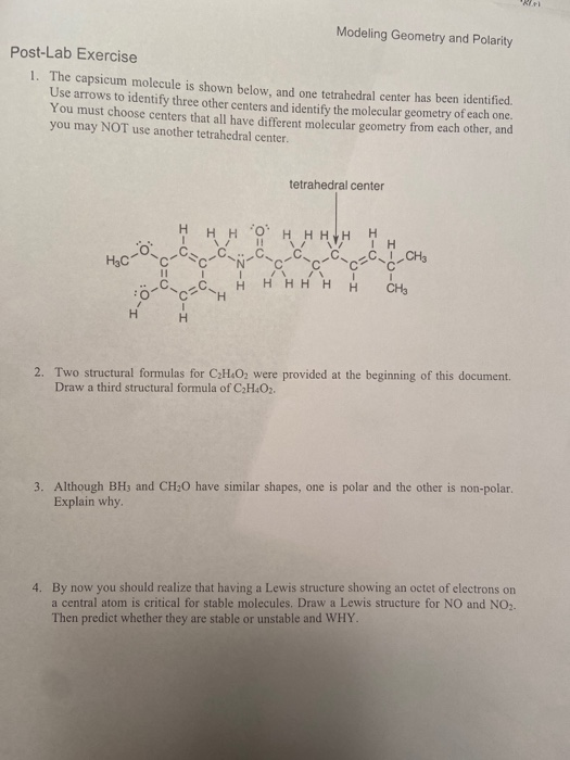 Solved Modeling Geometry and Polarity PostLab Exercise 1.
