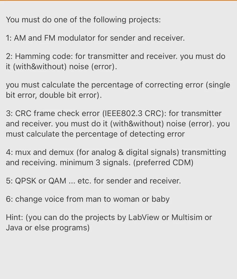 Solved You must do one of the following projects 1 AM and