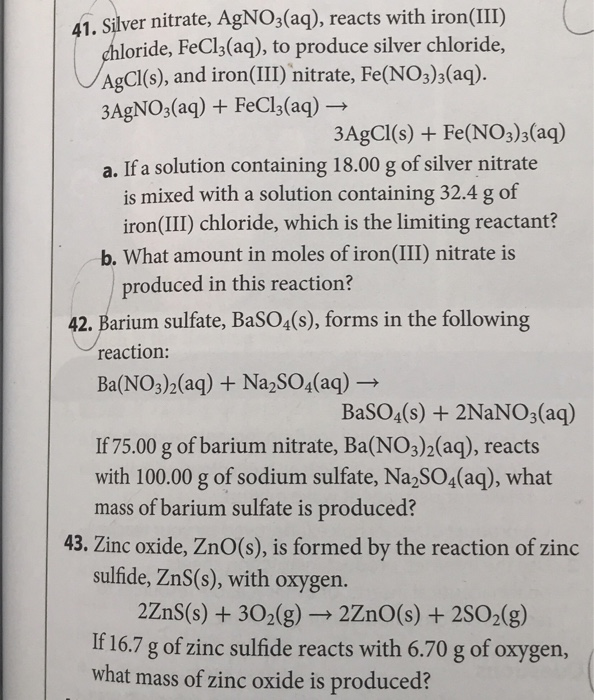 Solved 41. Silver nitrate, AgNO3(aq), reacts with iron(III)