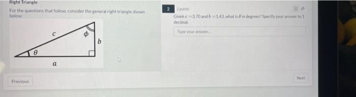 Solved Right Triangle For the questions that follow.consider | Chegg.com
