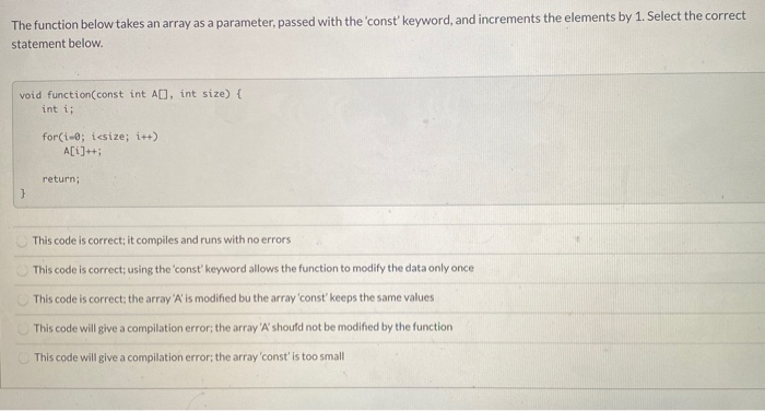 Solved The function below takes an array as a parameter, | Chegg.com