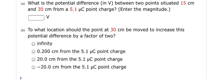 Solved (a) What is the potential difference in V) between | Chegg.com