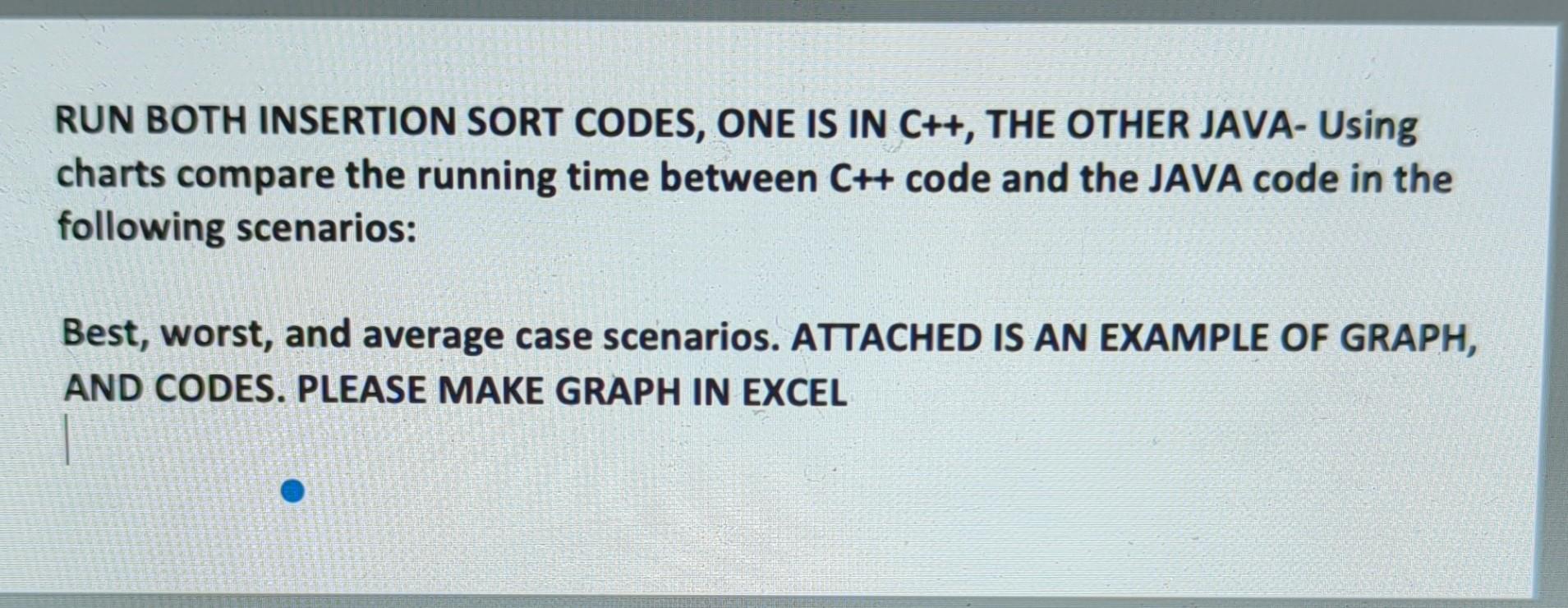 Solved RUN BOTH INSERTION SORT CODES, ONE IS IN C++, THE | Chegg.com