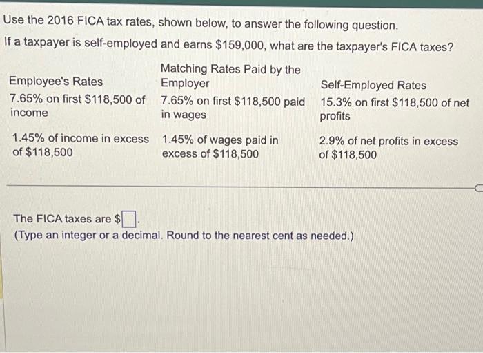 Solved Use The 2016 FICA Tax Rates, Shown Below, To Answer | Chegg.com